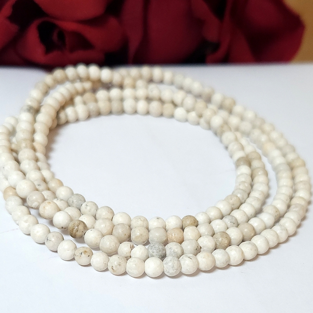 Natural Fossil Jasper Stone Bead Necklace 22" Fossil Jasper Stone Jewelry Making